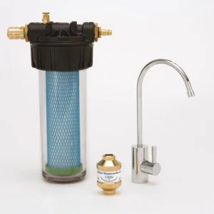 Untertisch-Wasserfilter KULTFILTER Aqua Vita Premium WM Pure Sparset mit Aktivkohleblockfilter, Edelstahl-Wasserhahn und UMH-Vitalisierung zur Reinigung und Strukturierung von Leitungswasser.