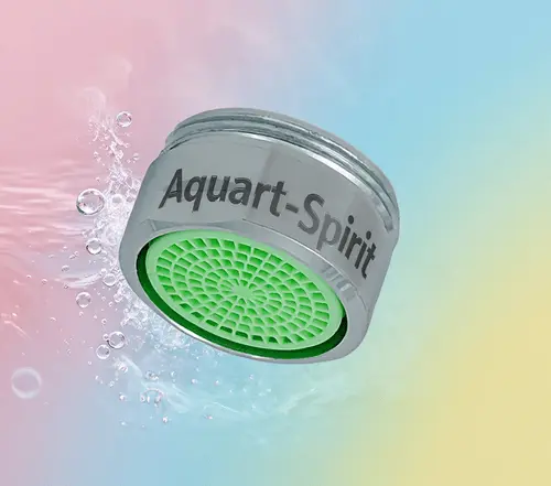 Aquart-Spirit Wasseraufsatz mit grünem Strukturfilter zur Vitalisierung von Leitungswasser.